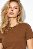 Rachel Bisiklet Yaka Slim Fit Basic Tişört-Kahverengi