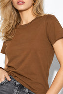 Rachel Bisiklet Yaka Slim Fit Basic Tişört-Kahverengi