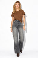 Rachel Bisiklet Yaka Slim Fit Basic Tişört-Kahverengi