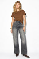 Rachel Bisiklet Yaka Slim Fit Basic Tişört-Kahverengi
