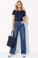 Rachel Bisiklet Yaka Slim Fit Basic Tişört-Lacivert