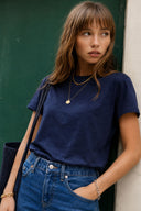 Rachel Bisiklet Yaka Slim Fit Basic Tişört-Lacivert