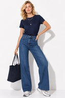 Rachel Bisiklet Yaka Slim Fit Basic Tişört-Lacivert