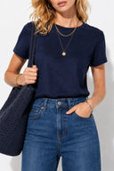 Rachel Bisiklet Yaka Slim Fit Basic Tişört-Lacivert