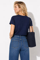 Rachel Bisiklet Yaka Slim Fit Basic Tişört-Lacivert