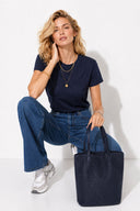 Rachel Bisiklet Yaka Slim Fit Basic Tişört-Lacivert
