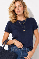 Rachel Bisiklet Yaka Slim Fit Basic Tişört-Lacivert