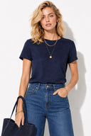 Rachel Bisiklet Yaka Slim Fit Basic Tişört-Lacivert