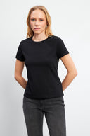 Kadın Rachel Bisiklet Yaka Slim Fit Basic Tişört - Siyah