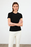 Kadın Rachel Bisiklet Yaka Slim Fit Basic Tişört - Siyah