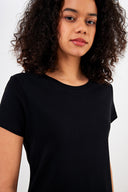 Kadın Rachel Bisiklet Yaka Slim Fit Basic Tişört - Siyah