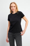 Kadın Rachel Bisiklet Yaka Slim Fit Basic Tişört - Siyah