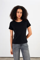 Kadın Rachel Bisiklet Yaka Slim Fit Basic Tişört - Siyah