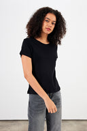 Kadın Rachel Bisiklet Yaka Slim Fit Basic Tişört - Siyah