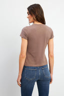 Kadın Rachel Bisiklet Yaka Slim Fit Basic Tişört - Vizon