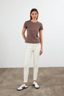 Kadın Rachel Bisiklet Yaka Slim Fit Basic Tişört - Vizon