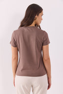 Kadın Rachel Bisiklet Yaka Slim Fit Basic Tişört - Vizon