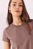 Kadın Rachel Bisiklet Yaka Slim Fit Basic Tişört - Vizon