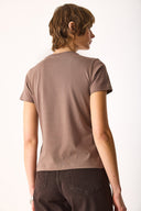 Kadın Rachel Bisiklet Yaka Slim Fit Basic Tişört - Vizon