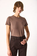 Kadın Rachel Bisiklet Yaka Slim Fit Basic Tişört - Vizon