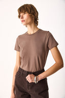 Kadın Rachel Bisiklet Yaka Slim Fit Basic Tişört - Vizon