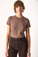 Kadın Rachel Bisiklet Yaka Slim Fit Basic Tişört - Vizon