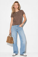 Rachel Bisiklet Yaka Slim Fit Basic Tişört-Vizon