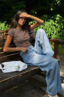 Rachel Bisiklet Yaka Slim Fit Basic Tişört-Vizon