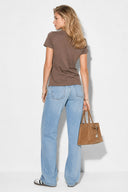 Rachel Bisiklet Yaka Slim Fit Basic Tişört-Vizon