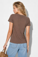 Rachel Bisiklet Yaka Slim Fit Basic Tişört-Vizon
