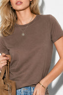 Rachel Bisiklet Yaka Slim Fit Basic Tişört-Vizon