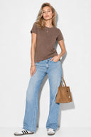 Rachel Bisiklet Yaka Slim Fit Basic Tişört-Vizon