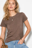 Rachel Bisiklet Yaka Slim Fit Basic Tişört-Vizon