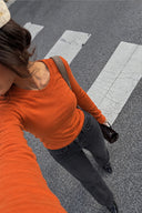 Rachel Bisiklet Yaka Slim Fit Basic Uzun Kollu Tişört-Kiremit