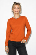 Rachel Bisiklet Yaka Slim Fit Basic Uzun Kollu Tişört-Kiremit