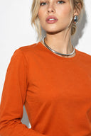 Rachel Bisiklet Yaka Slim Fit Basic Uzun Kollu Tişört-Kiremit