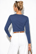 Rachel Bisiklet Yaka Slim Fit Basic Uzun Kollu Tişört-Mavi