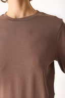 Kadın Rachel Bisiklet Yaka Slim Fit Basic Uzun Kollu Tişört - Vizon