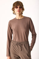 Kadın Rachel Bisiklet Yaka Slim Fit Basic Uzun Kollu Tişört - Vizon