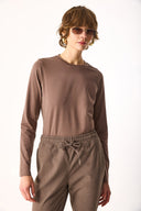 Kadın Rachel Bisiklet Yaka Slim Fit Basic Uzun Kollu Tişört - Vizon