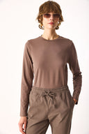 Kadın Rachel Bisiklet Yaka Slim Fit Basic Uzun Kollu Tişört - Vizon