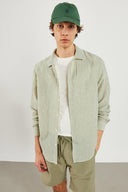 Erkek Regular Fit Çizgili Armürlü Gömlek %100 Pamuk - Haki