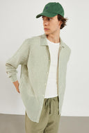 Erkek Regular Fit Çizgili Armürlü Gömlek %100 Pamuk - Haki