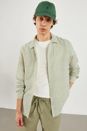 Erkek Regular Fit Çizgili Armürlü Gömlek %100 Pamuk - Haki