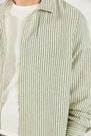 Erkek Regular Fit Çizgili Armürlü Gömlek %100 Pamuk - Haki