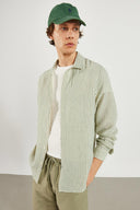 Erkek Regular Fit Çizgili Armürlü Gömlek %100 Pamuk - Haki