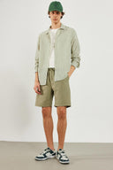 Erkek Regular Fit Çizgili Armürlü Gömlek %100 Pamuk - Haki