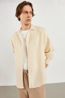 Erkek Regular Fit Çizgili Armürlü Gömlek %100 Pamuk - Taş