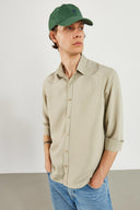 Erkek Regular Fit Çizgili Gömlek - Bej Çizgili