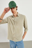 Erkek Regular Fit Çizgili Gömlek - Bej Çizgili